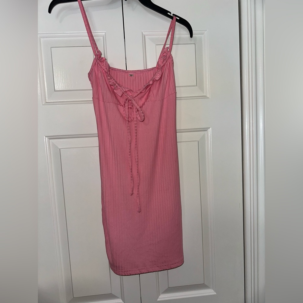 Pink Sleeveless Dress with Ruffle Detail
